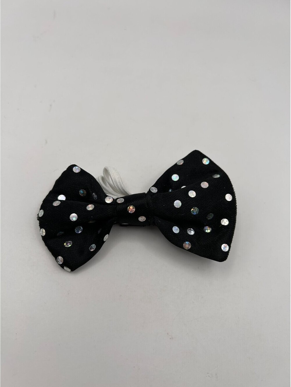 Mini Bow Tie Black Iridescent Sequin Polka Dot Elastic Strap Pre-Tied Novelty
